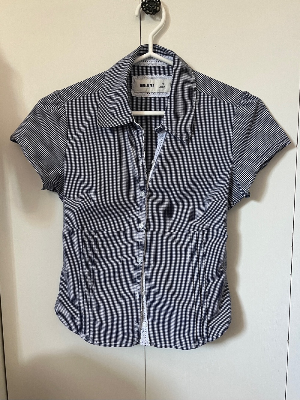 Hollister Navy and White Gingham Button-Up Shirt